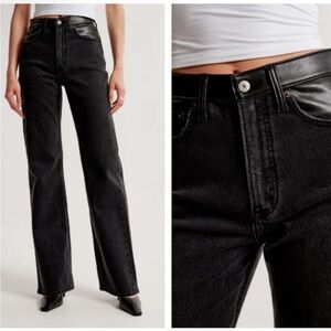 Abercrombie & Fitch Curve Love Ultra High Rise Ankle Straight Leather & Denim